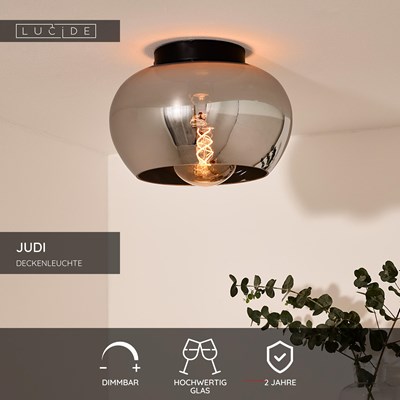 Lucide JUDI - Deckenleuchte - Ø 30,5 cm - 1xE27 - Rauchfarbe Grau